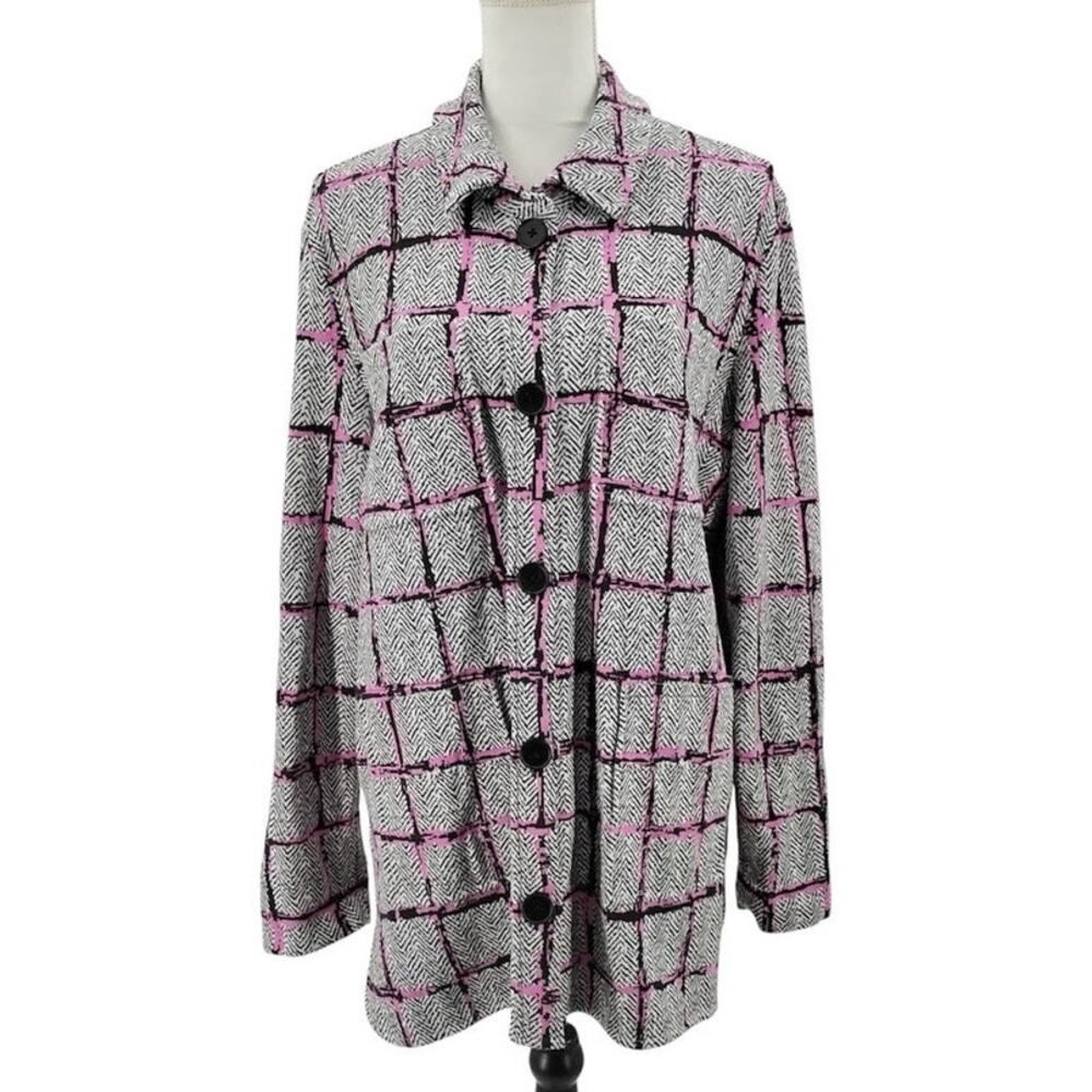 NWOT Nic+Zoe Around Town Shirt Jacket Shacket Plaid Pink Black White Size Large